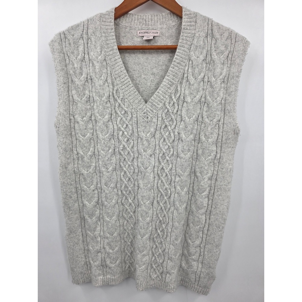 Sincerely Jules Womens Gray Cable Knit V-Neck Sweater Vest Size Large Sleeveless
